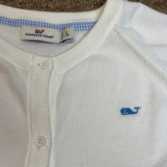 Vineyard Vines: Girls White Button Down Cotton Cardigan Sweater, Size L (14) - Picture 6 of 9